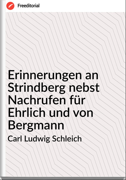 Carl Ludwig Schleich - Erinnerungen an Strindberg nebst Nachrufen für Ehrlich und von Bergmann